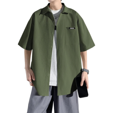 FUZHIHUA メンズ 半袖シャツ 冷感 夏服 五分袖 ゆったり 大きいサイズ 快適 柔らかい ビジネス カジュアル ビッグシルエット おしゃれ 無地 シンプル おしゃれ